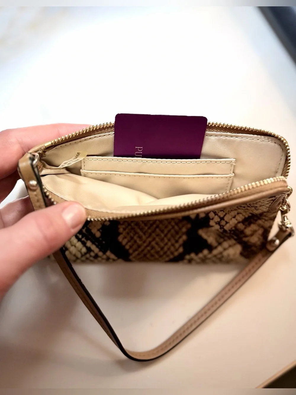 Coach Snake-Print Wristlet in Black and Tan | NWOT!